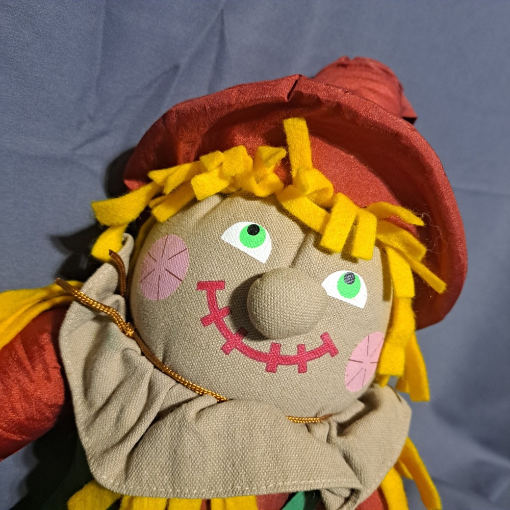 VTG 1996 International Silver Co Scarecrow Plush Fall Decor Green Red - Picture 3 of 6